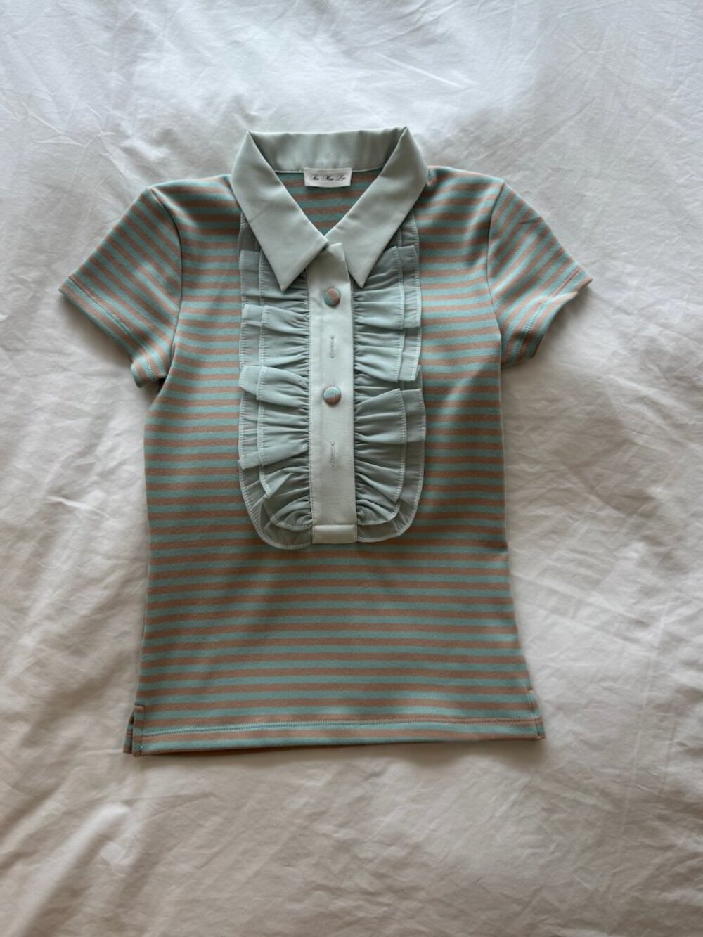 stripped polo shirt with ruffle collar